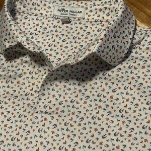 Peter Millar Summer Comfort Kids White AOP Fly Fishing Lures Polo Shirt XL 13-14